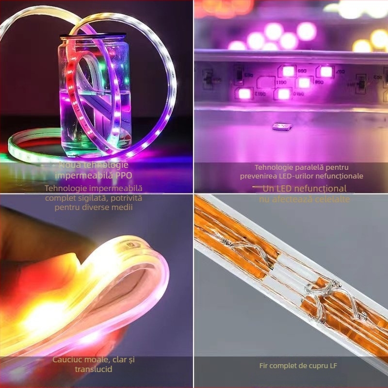 Bandă LED multicolor pentru exterior, 220V, impermeabilă, iluminare neon cu efect curgător pentru semnalizare