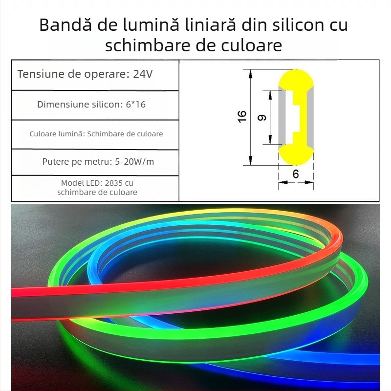 Bandă LED neon din silicon 24V, iluminare dublă, pentru exterior, 120 LED 5050