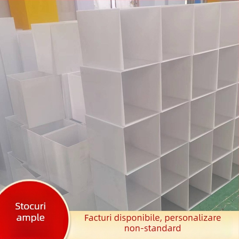 Abajur din acrilic cilindric, cu carcasă exterioară în formă dreptunghiulară, universal, material PP, nu se îngălbeneste, personalizabil