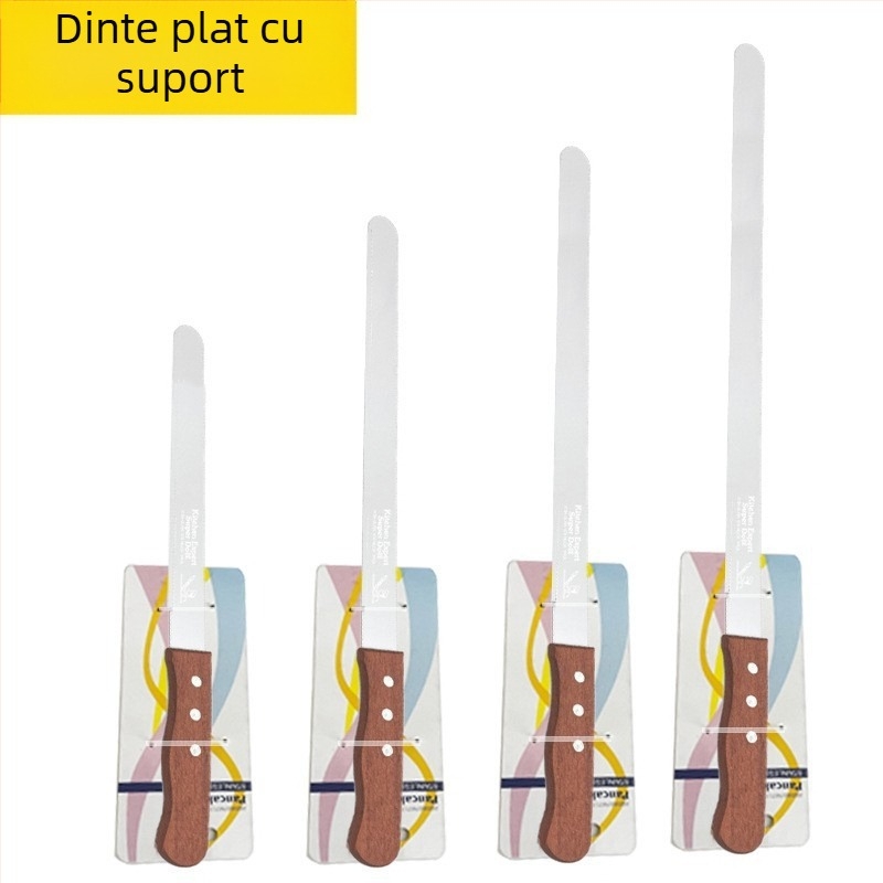 Cuțit de pâine din oțel inoxidabil, mâner din lemn, lamă zimțată pentru tăierea pâinii și a torturilor