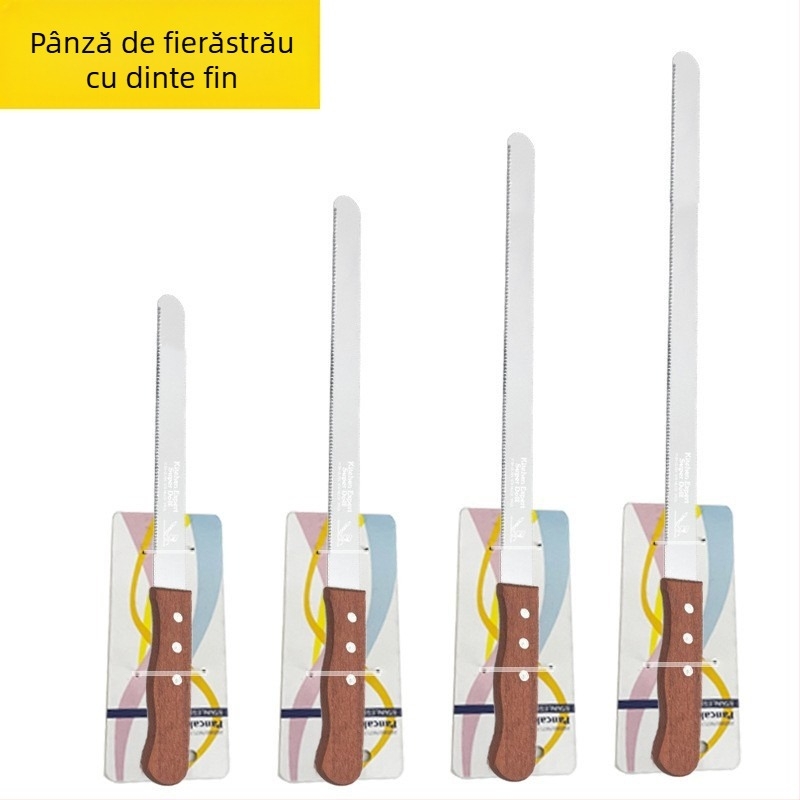 Cuțit de pâine din oțel inoxidabil, mâner din lemn, lamă zimțată pentru tăierea pâinii și a torturilor