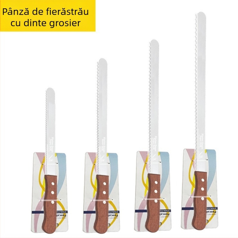 Cuțit de pâine din oțel inoxidabil, mâner din lemn, lamă zimțată pentru tăierea pâinii și a torturilor