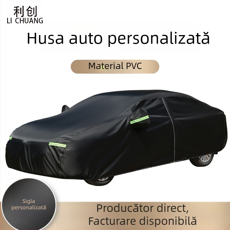 Husă pentru mașină din velur de bumbac, groasă, rezistentă la ploaie și la soare, cu benzi reflectorizante, protecție împotriva prafului și izolație termică, acoperire completă
