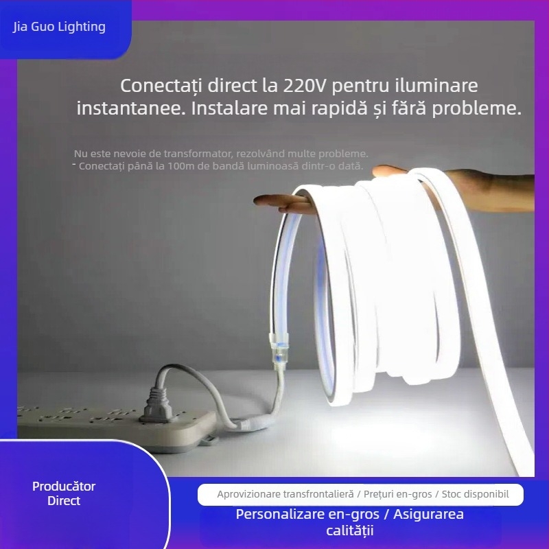 Bandă LED din silicon 220V – flexibilă, impermeabilă, monocromă, 180 LEDuri 3528, 8W, bandă decorativă lungă