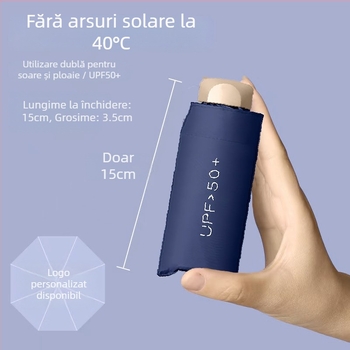 Umbrelă de soare cu protecție UV, culoare solidă, dual-use, ultraușoară, cu acoperire neagră, pliabilă manual, mini umbrelă