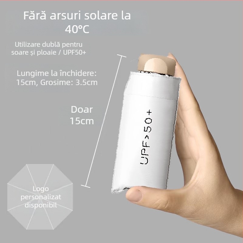 Umbrelă de soare cu protecție UV, culoare solidă, dual-use, ultraușoară, cu acoperire neagră, pliabilă manual, mini umbrelă