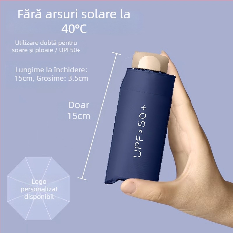Umbrelă de soare cu protecție UV, culoare solidă, dual-use, ultraușoară, cu acoperire neagră, pliabilă manual, mini umbrelă