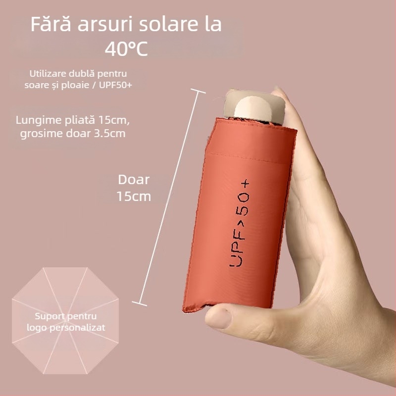 Umbrelă de soare cu protecție UV, culoare solidă, dual-use, ultraușoară, cu acoperire neagră, pliabilă manual, mini umbrelă