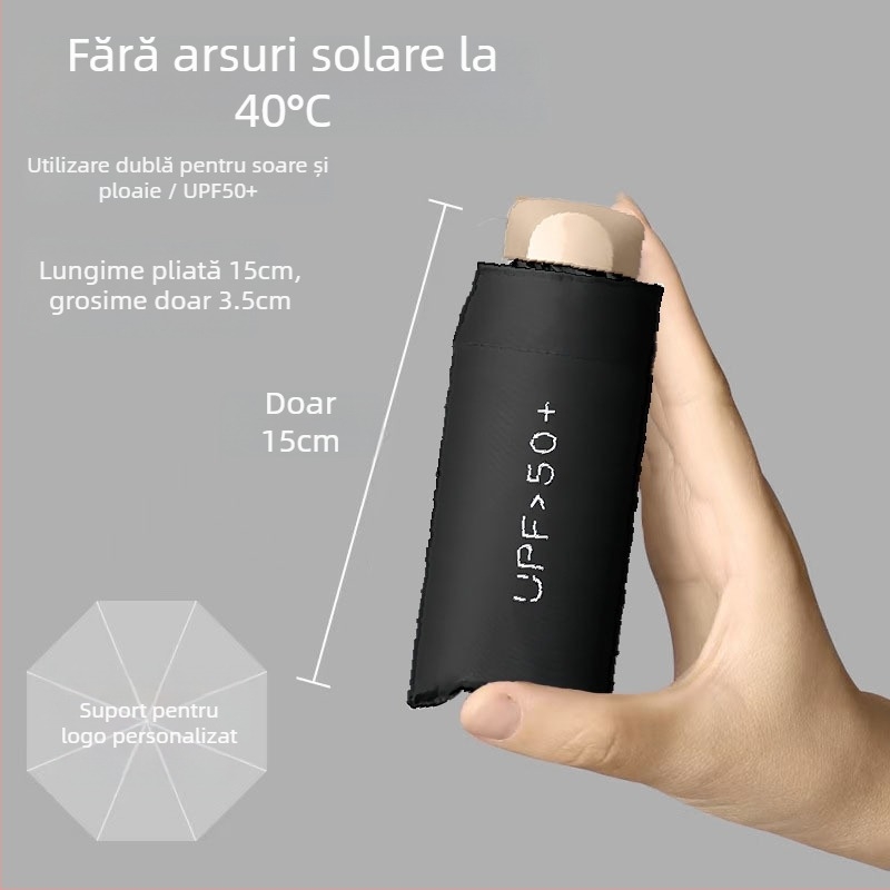 Umbrelă de soare cu protecție UV, culoare solidă, dual-use, ultraușoară, cu acoperire neagră, pliabilă manual, mini umbrelă
