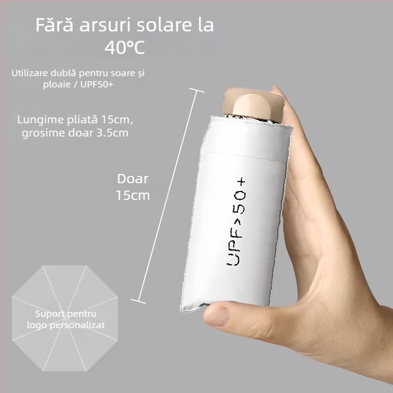 Umbrelă de soare cu protecție UV, culoare solidă, dual-use, ultraușoară, cu acoperire neagră, pliabilă manual, mini umbrelă