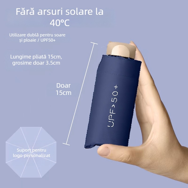 Umbrelă de soare cu protecție UV, culoare solidă, dual-use, ultraușoară, cu acoperire neagră, pliabilă manual, mini umbrelă