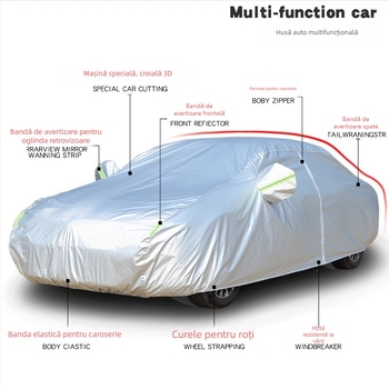 În stoc: husă auto 190T, un singur strat, originală, cu acoperire completă, îngroșată, rezistentă la soare și ploaie, universală pentru toate anotimpurile