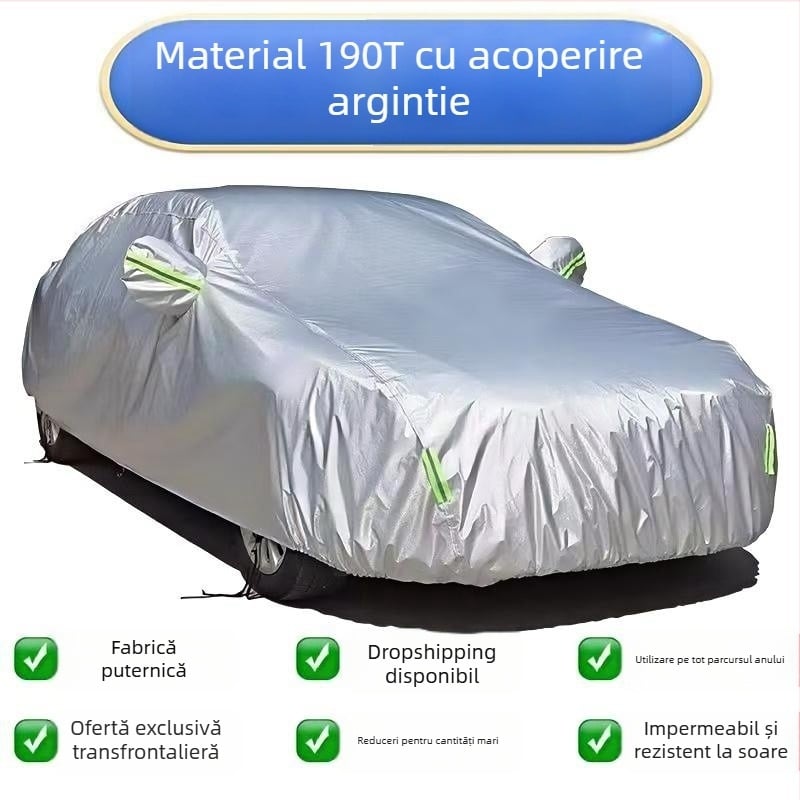 În stoc: husă auto 190T, un singur strat, originală, cu acoperire completă, îngroșată, rezistentă la soare și ploaie, universală pentru toate anotimpurile
