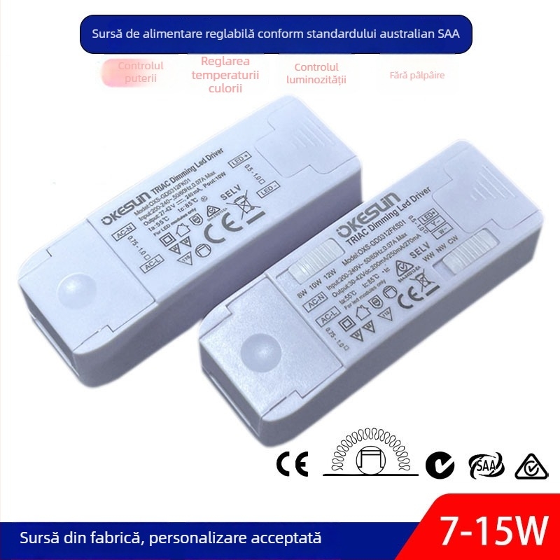 Driver LED cu reglaj Triac, izolat, certificat SAA, carcasă externă, 3–15W