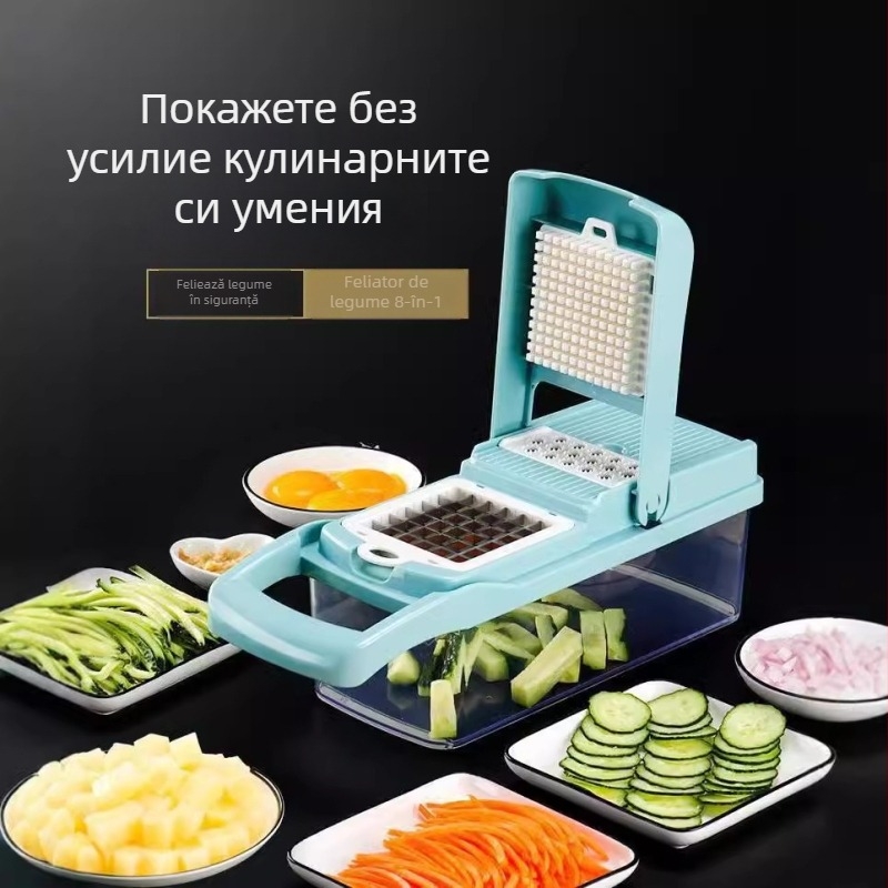 Tăietor multifuncțional pentru legume cu funcții de cuburi, felii, răzuire și râzuit