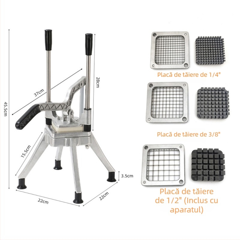 Tăietor manual multifuncțional pentru bucătărie, pentru fâșii și cuburi, design vertical, aparat portabil pentru cartofi prăjiți