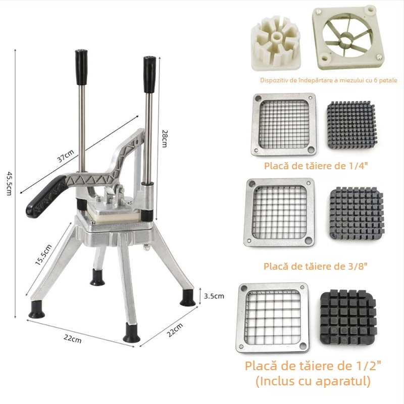 Tăietor manual multifuncțional pentru bucătărie, pentru fâșii și cuburi, design vertical, aparat portabil pentru cartofi prăjiți