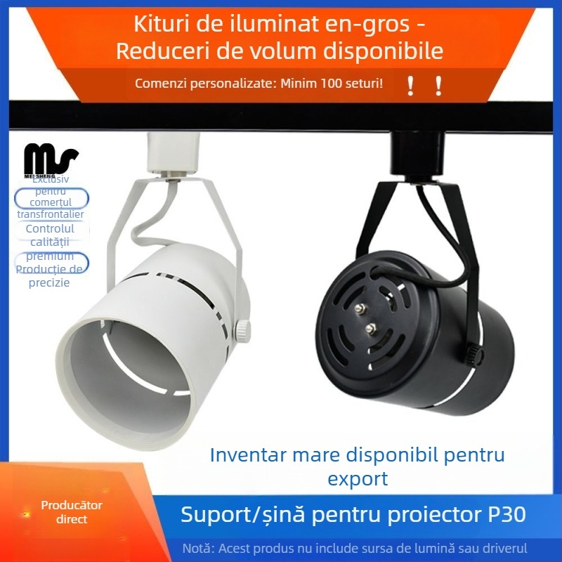 Kit de carcasă LED pentru iluminat pe șină cu corp P30 downlight, aliaj de aluminiu, braț ghidaj pentru șină