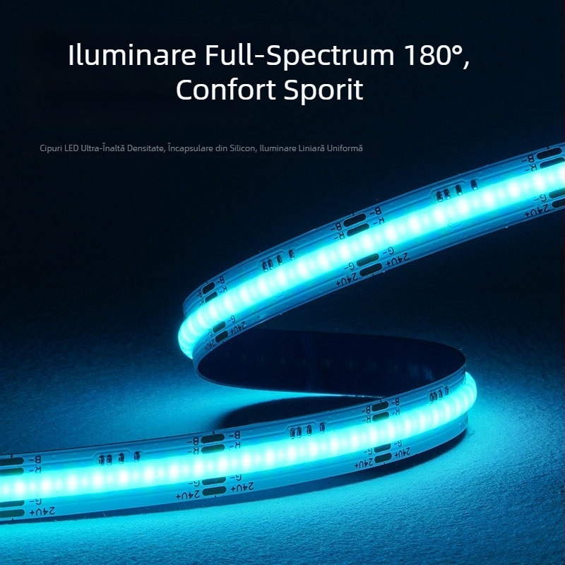 Bandă LED COB RGB – tensiune joasă, schimbare de culoare, iluminare uniformă pentru decor ambiental și iluminare de scenă, luminozitate înaltă
