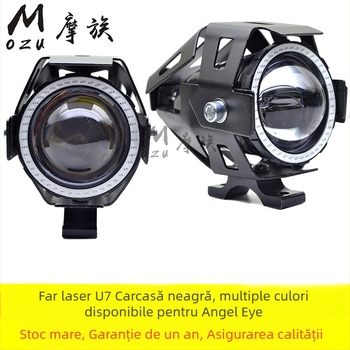 Far frontal LED pentru motocicletă, U7 Laser Cannon, impermeabil la 12V, lumină auxiliară cu efect stroboscopic