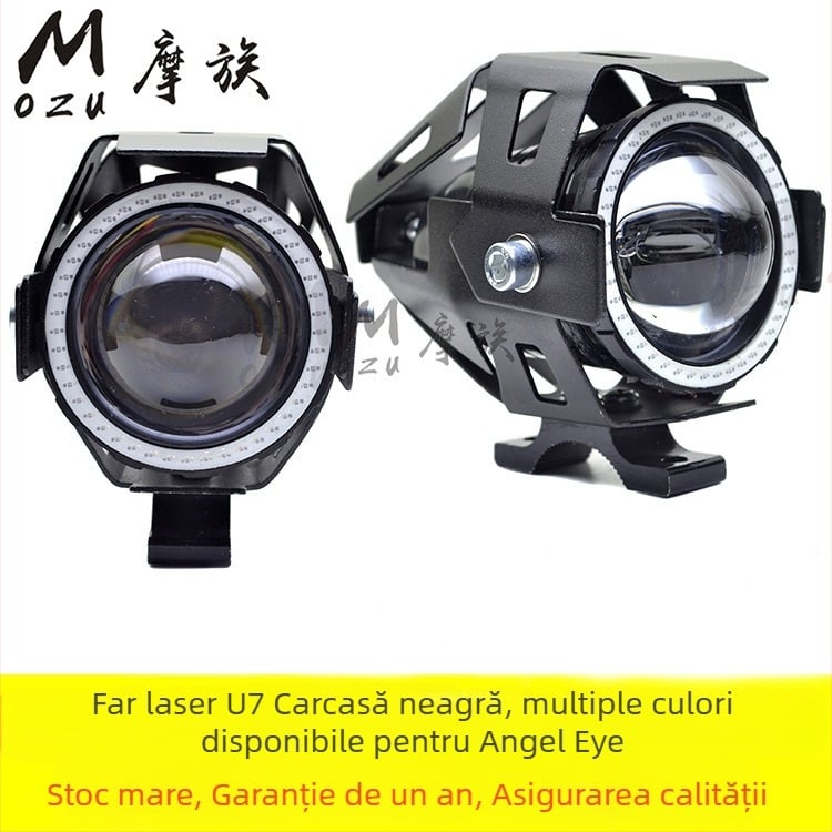 Far frontal LED pentru motocicletă, U7 Laser Cannon, impermeabil la 12V, lumină auxiliară cu efect stroboscopic