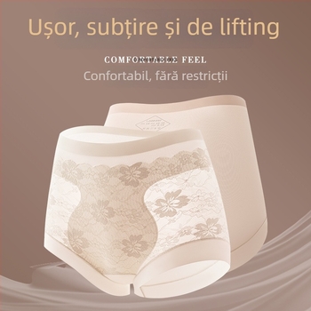 Chiloți pentru femei cu talie înaltă, controlul abdomenului, 2025 model nou, dantelă sexy, țesătură Ice Silk subțire, fără cusături, ridicare fesieri, mărime plus