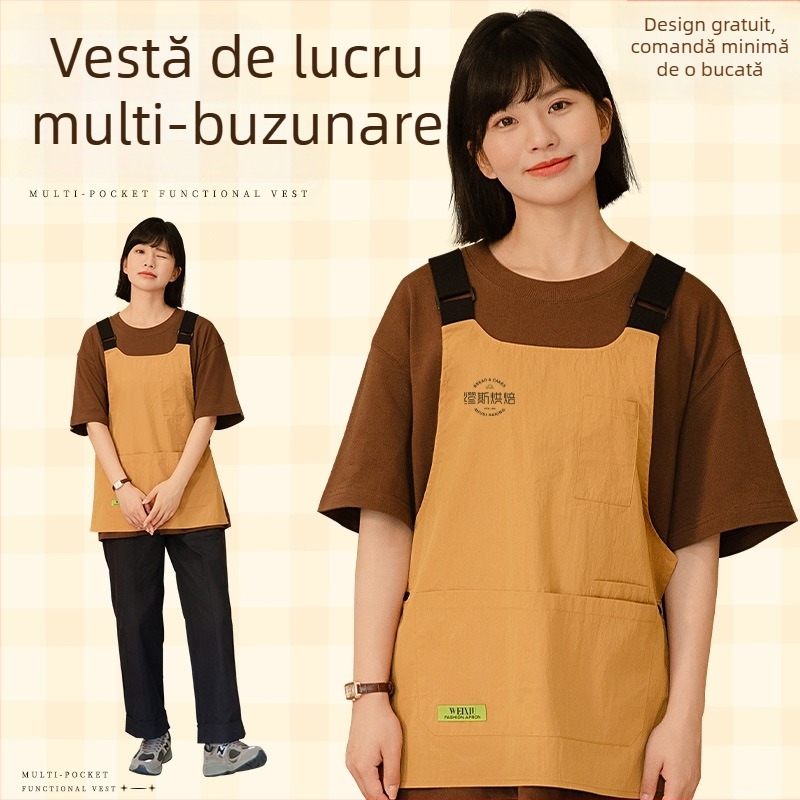 Șorț de bucătărie fără mâneci, stil japonez, din poliester-cotton, impermeabil, culorile: galben ghimbir, negru, verde deschis, albastru închis