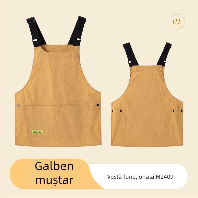 Șorț de bucătărie fără mâneci, stil japonez, din poliester-cotton, impermeabil, culorile: galben ghimbir, negru, verde deschis, albastru închis