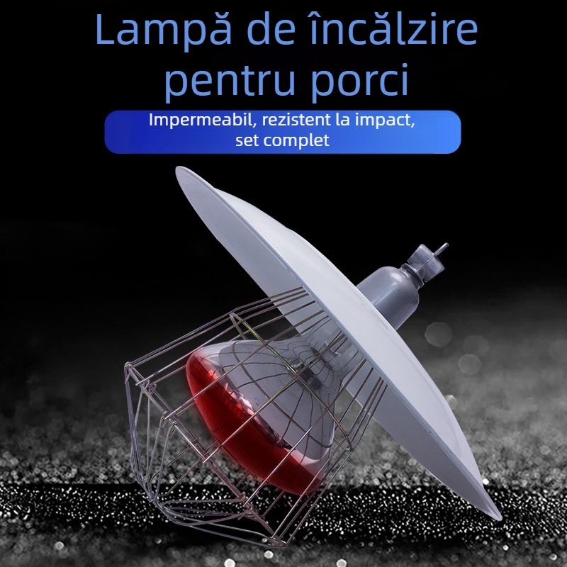 Set de încălzire pentru purcei, cu bază metalică, plasă de protecție și suport ceramic pentru lampă