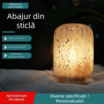 Abajur din sticla roz, personalizat pentru dormitor si sufragerie – cilindru, design cu puncte
