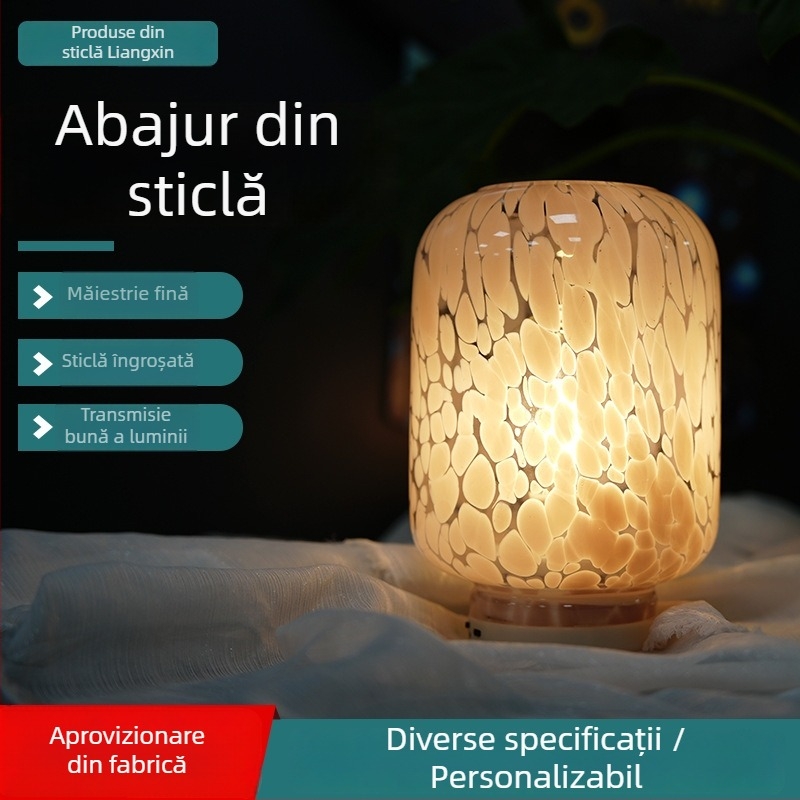 Abajur din sticla roz, personalizat pentru dormitor si sufragerie – cilindru, design cu puncte