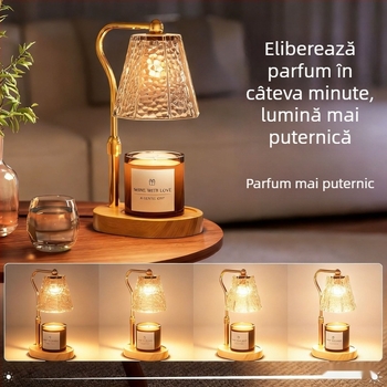 Model nou fără flacără, difuzor de arome cu lampă de topire a cerii din sticlă, lampă de noptieră reglabilă pentru dormitor