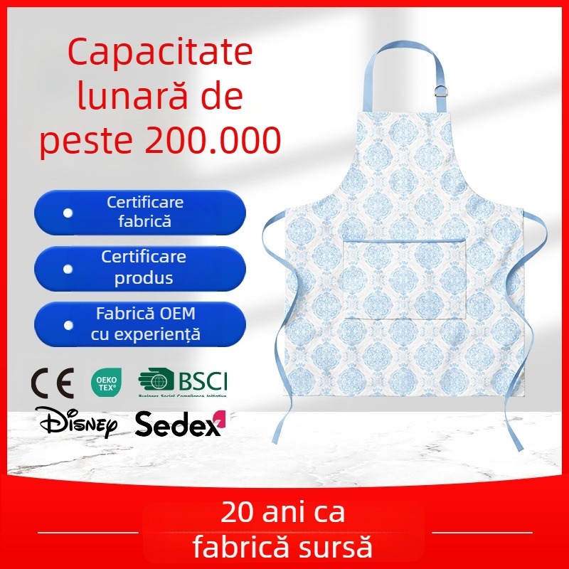 2025 Șorț din bumbac 100%, impermeabil, cu model imprimat personalizabil pentru uz casnic