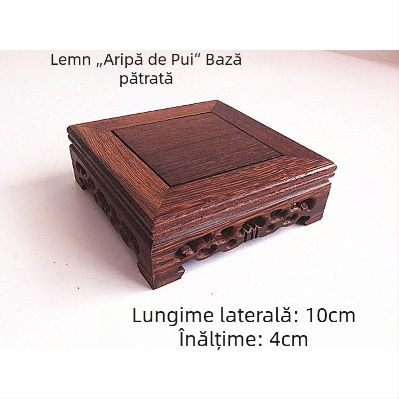 Bază din lemn masiv cu sculptură în rădăcină pentru ceainic și ceașcă; suport mic pentru pietre neobișnuite, jad, inele și sigilii