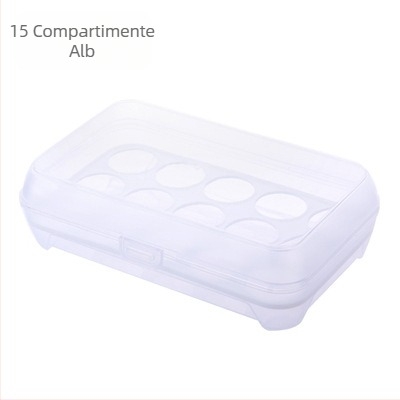 Cutie de ouă cu 15 compartimente pentru bucătărie, frigider și picnic, tavă de plastic portabilă