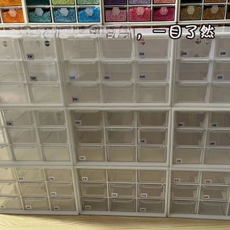 Organizator transparent cu nouă compartimente pentru mărgele și piese mici de hobby, cutie cu sertare