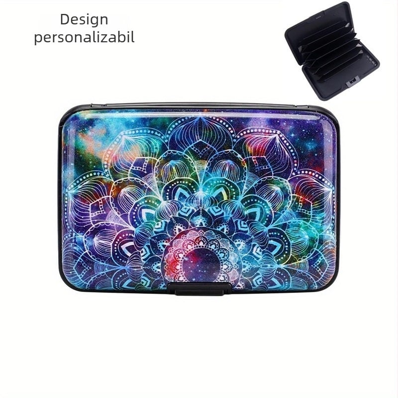 Suport pentru carduri din aliaj de aluminiu, husă pentru cărți de vizită, husă pentru carduri cu model în dungi, suport pentru card de identitate