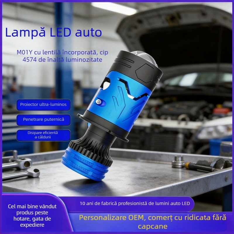 Far LED cu laser, lentile duble, lumină H4 înaltă și joasă integrată, iluminare LED pentru automobil cu concentrație înaltă