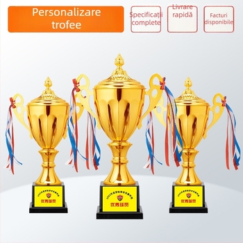 Trofeu metalic personalizat cu coroană în aur, argint și cupru pentru baschet, fotbal și evenimente sportive ale copiilor – premiu pentru elevi