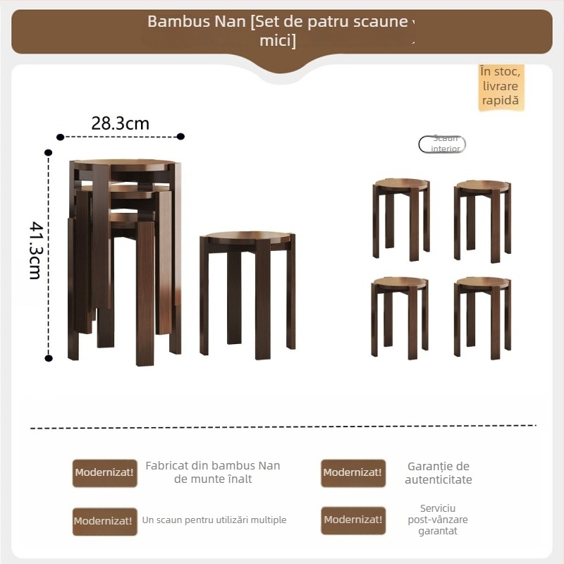 Masă laterală mobilă pentru living, potrivită pentru apartamente mici: măsuță de cafea, dulap lateral lângă canapea și noptiere, scaune tip Jenga, care pot fi stivuite