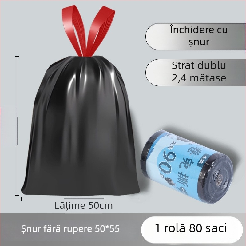 Saci de gunoi cu șnur, pentru uz casnic, groși, în role, dimensiuni medii și mari