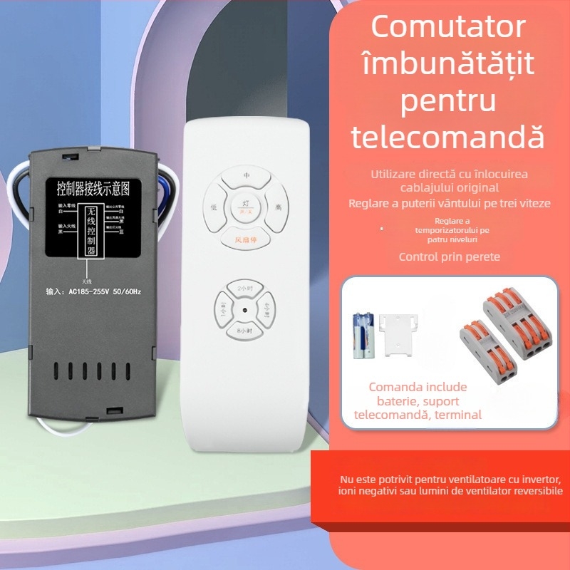 Telecomandă fără fir universală pentru ventilatorul de tavan și lumină — montaj discret, controlul vitezei și temporizare