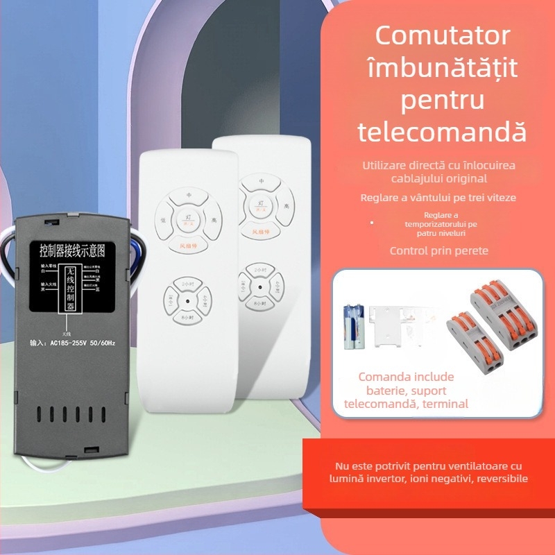 Telecomandă fără fir universală pentru ventilatorul de tavan și lumină — montaj discret, controlul vitezei și temporizare