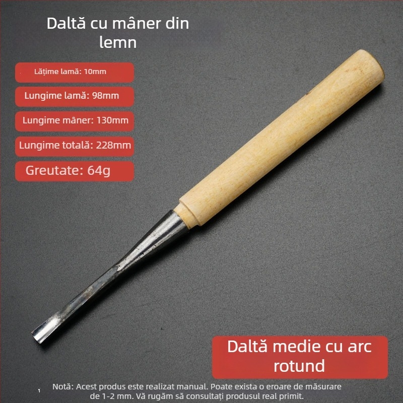 Daltă semicirculară pentru lemn cu mâner din lemn, unealtă de sculptură în arc, lamă din oțel carbon înalt