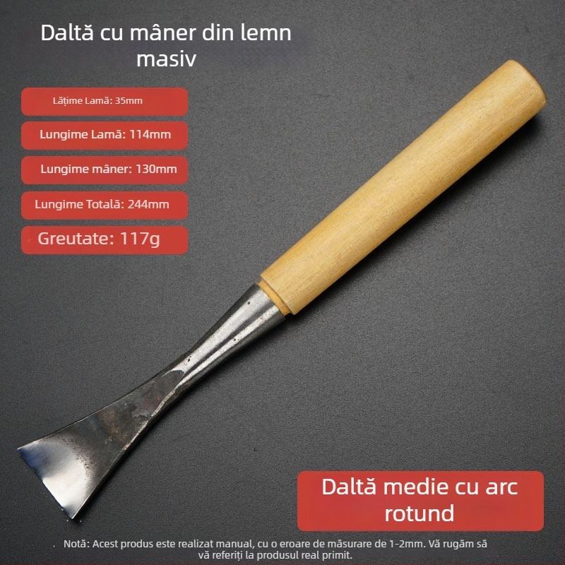 Daltă semicirculară pentru lemn cu mâner din lemn, unealtă de sculptură în arc, lamă din oțel carbon înalt