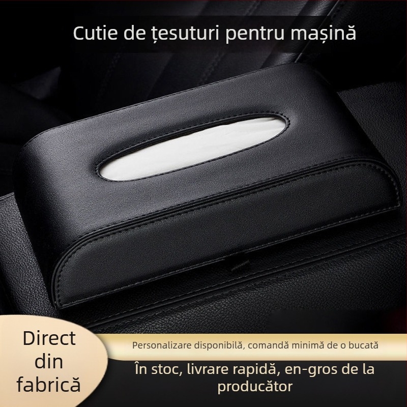 Cutie de șervețele din piele pentru mașină, cu depozitare la cotieră, design tip scaun, universal, multifuncțională