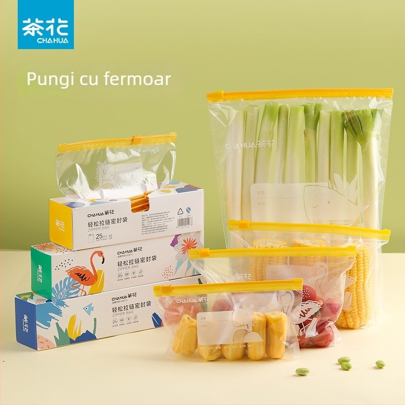 Camellia Serie Biologică: Pungă cu fermoar ușor de închis pentru depozitare în frigider a alimentelor proaspete și congelate, pungă 3D compactă