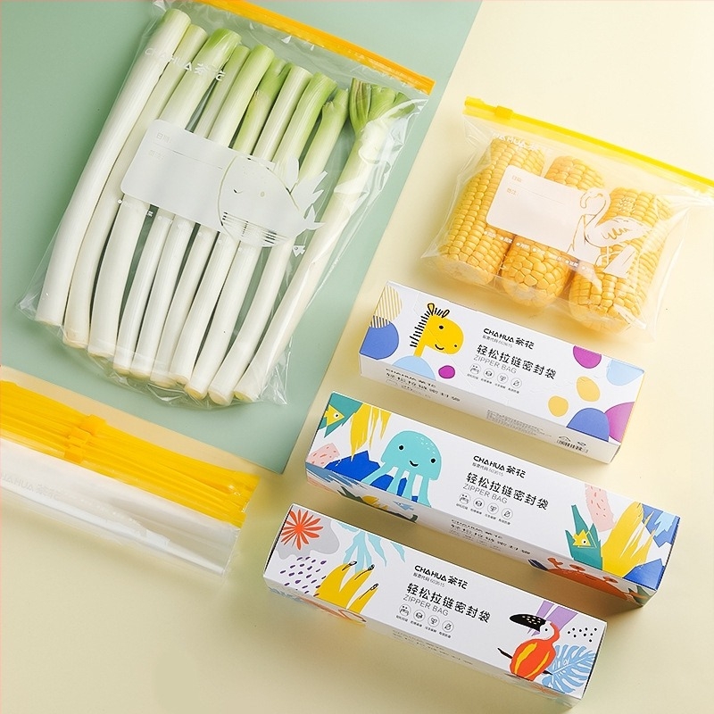 Camellia Serie Biologică: Pungă cu fermoar ușor de închis pentru depozitare în frigider a alimentelor proaspete și congelate, pungă 3D compactă