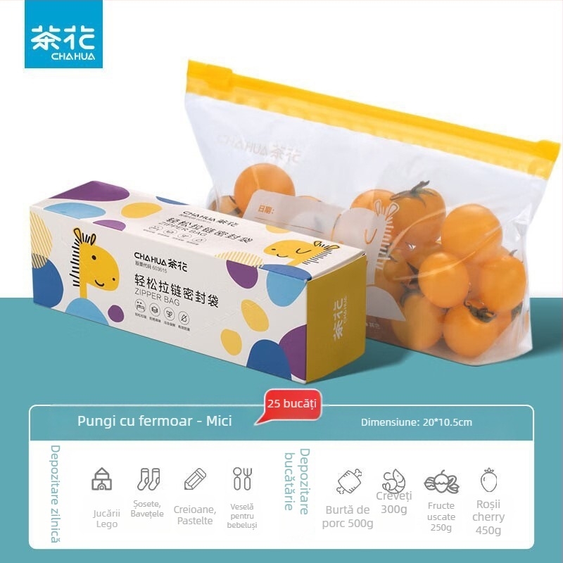 Camellia Serie Biologică: Pungă cu fermoar ușor de închis pentru depozitare în frigider a alimentelor proaspete și congelate, pungă 3D compactă
