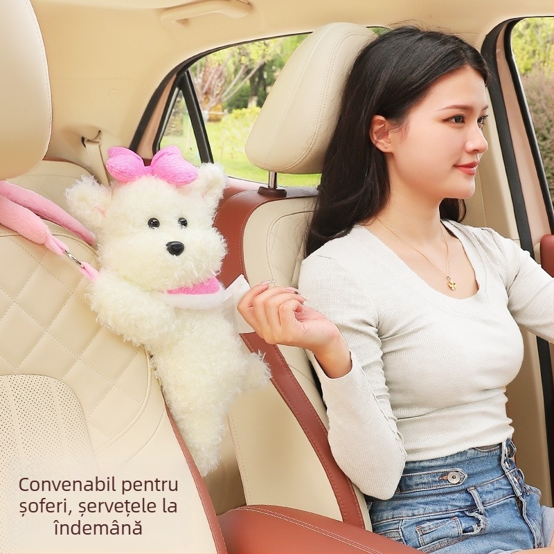 Cutie de șervete auto din pluș, atârnată de spatele scaunului – design desen animat